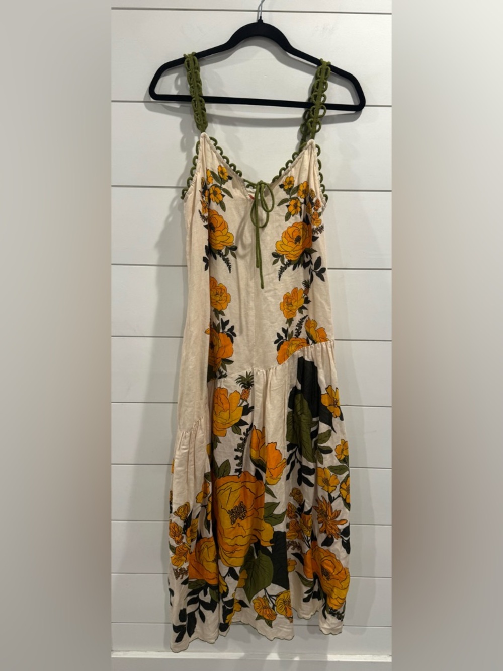 Farm Rio v neck A line cream yellow green floral maxi dress - Picture 4 of 13
